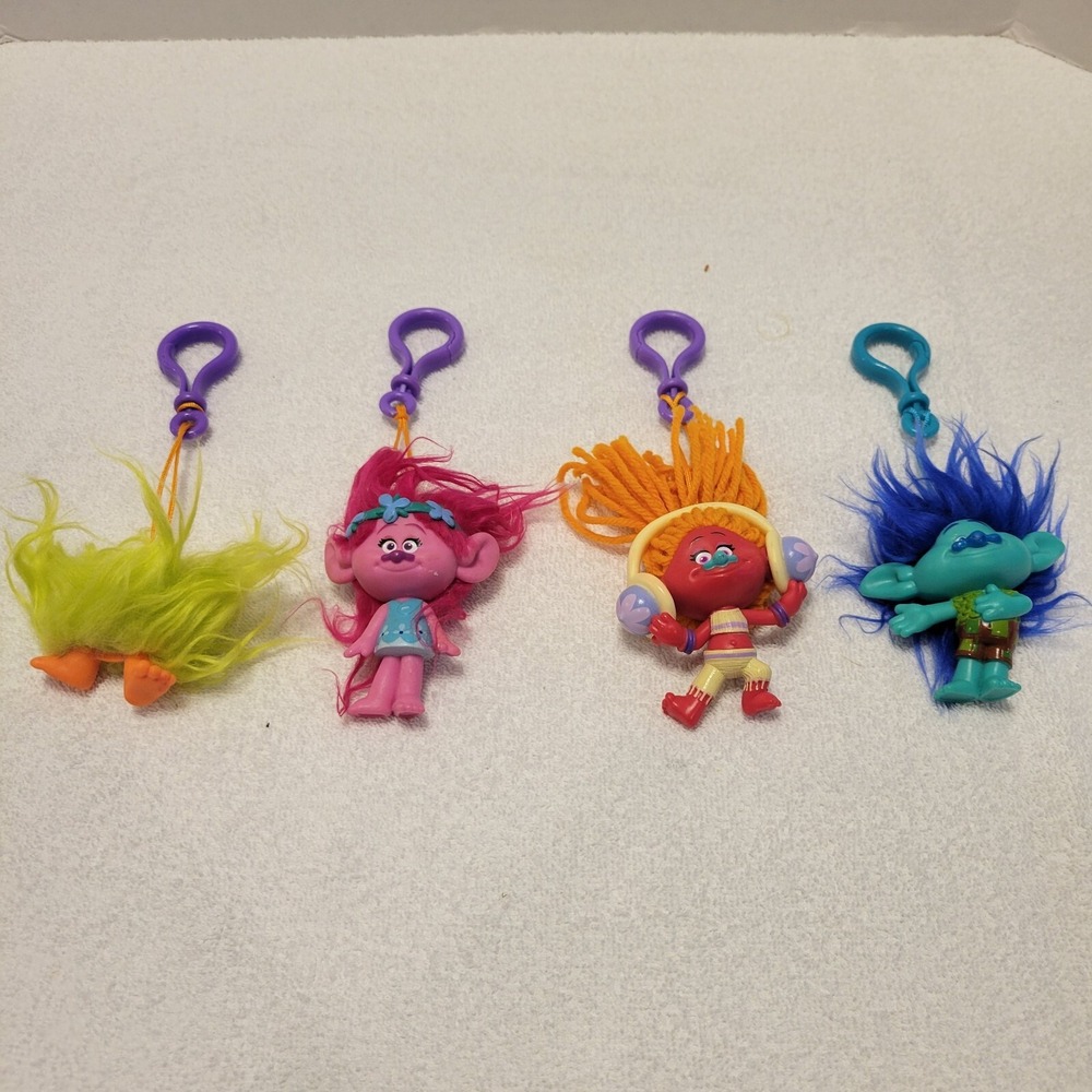 Lot of 4 DreamWorks Trolls 3" Backpack Clip / Keychain‎